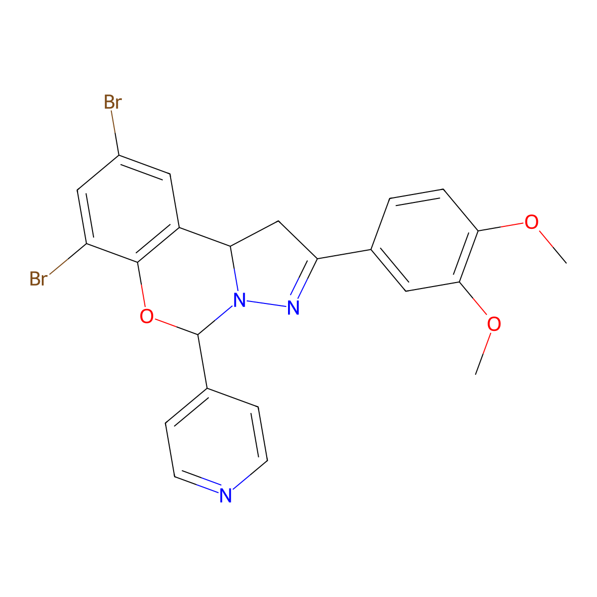 7,9-Dibromo-2-(3,4-dimethoxyphenyl)-5-(pyridin-4-yl)-1,10b-dihydropyrazolo[1,5-c][1,3]benzoxazine molecular structure, CAS 627889-66-1