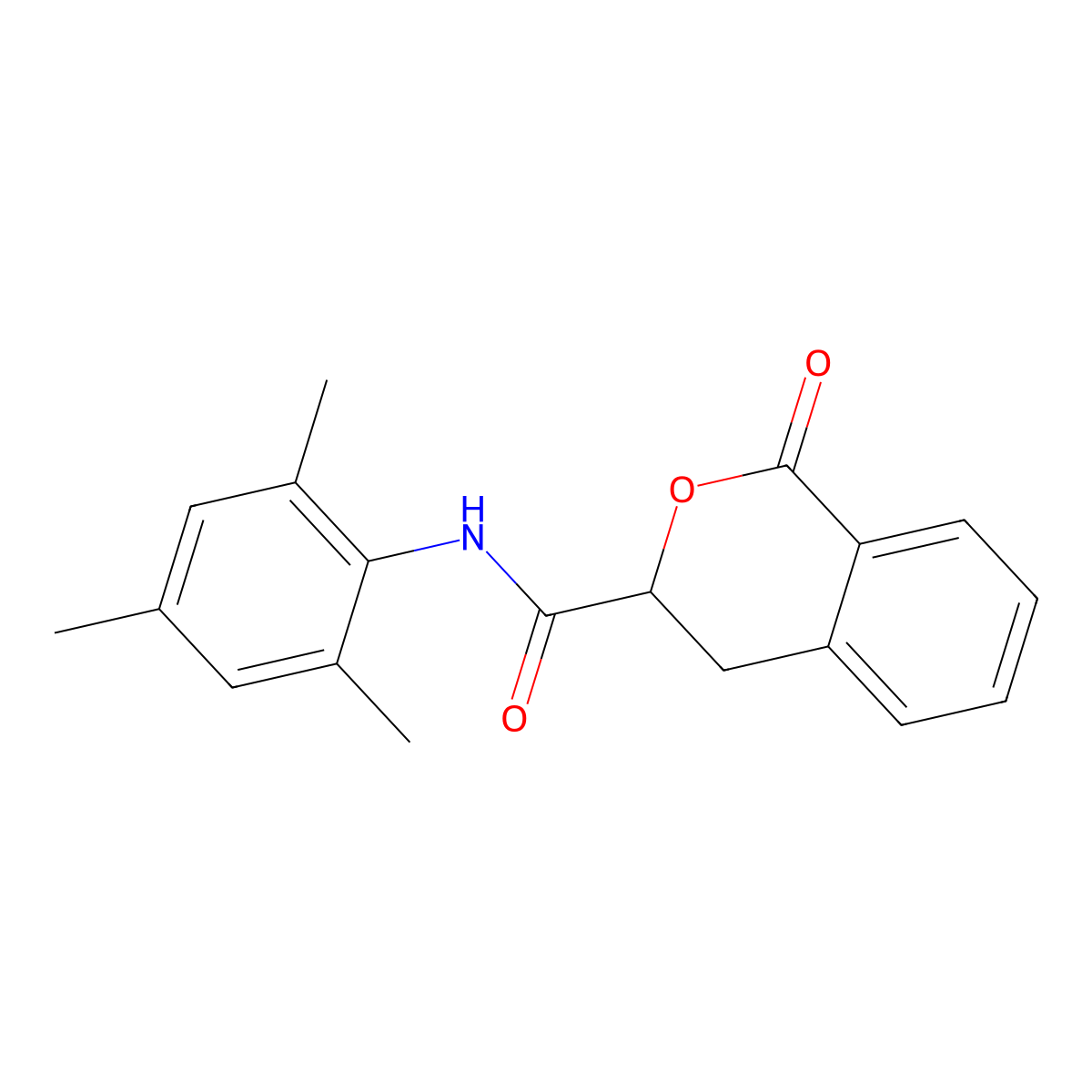 1-oxo-N-(2,4,6-trimethylphenyl)-3,4-dihydroisochromene-3-carboxamide molecular structure, CAS 627889-90-1