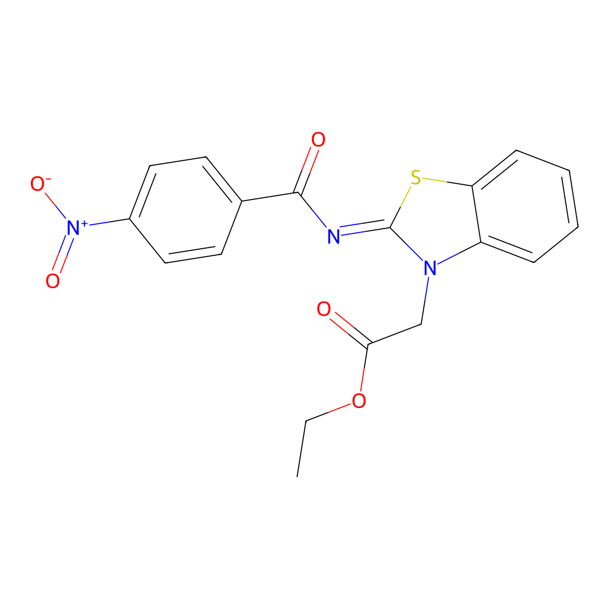 (Z)-ethyl 2-(2-((4-nitrobenzoyl)imino)benzo[d]thiazol-3(2H)-yl)acetate molecular structure, CAS 6279-25-0