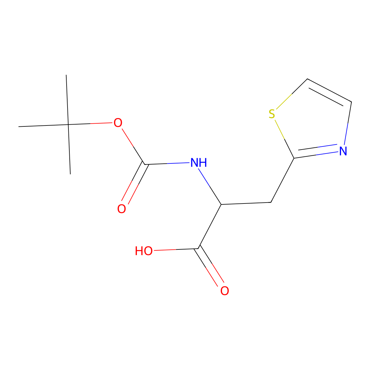 (2S)-2-{[(tert-butoxy)carbonyl]amino}-3-(1,3-thiazol-2-yl)propanoic acid molecular structure, CAS 627910-28-5
