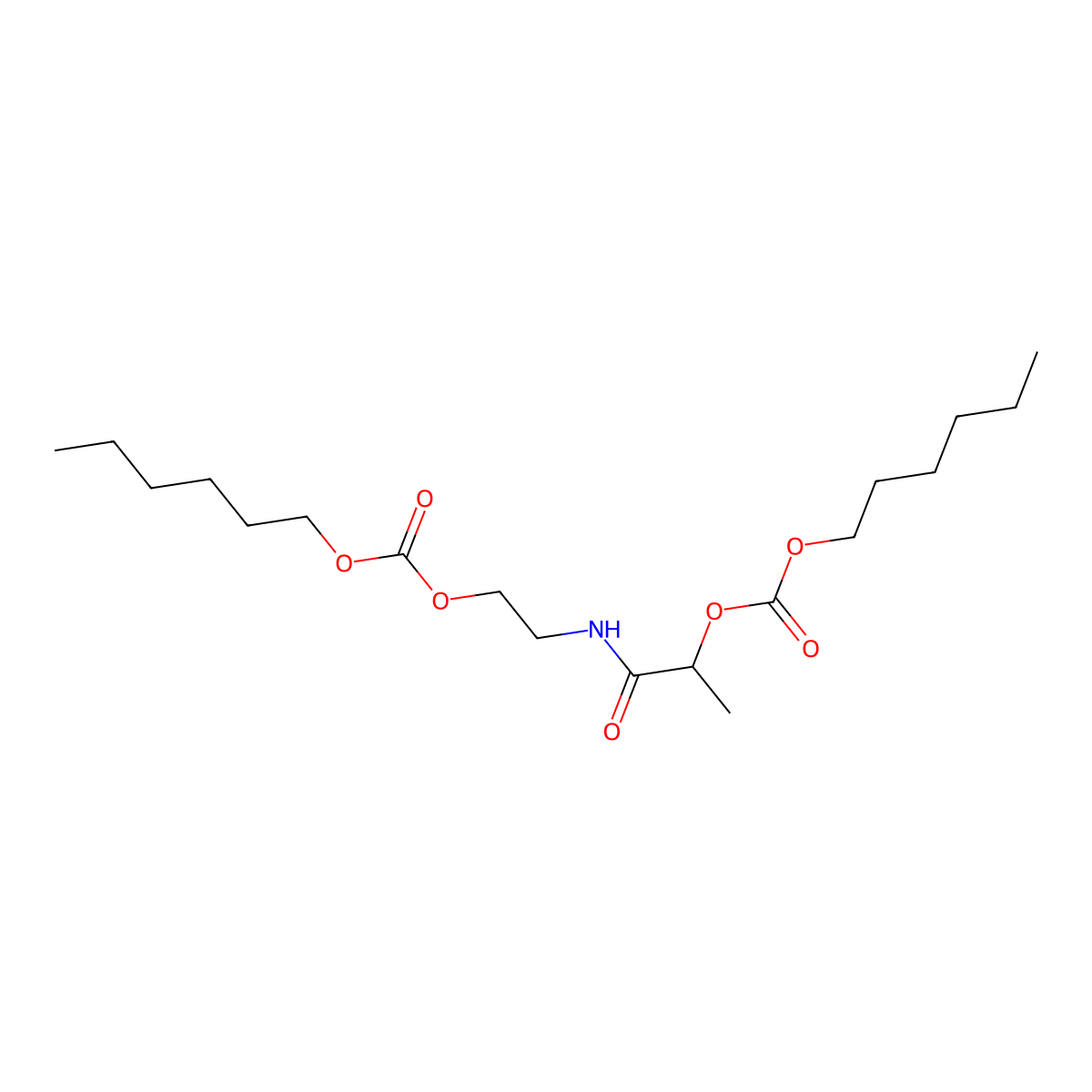 Hexyl 1-[(2-{[(hexyloxy)carbonyl]oxy}ethyl)amino]-1-oxopropan-2-yl carbonate molecular structure, CAS 6280-25-7