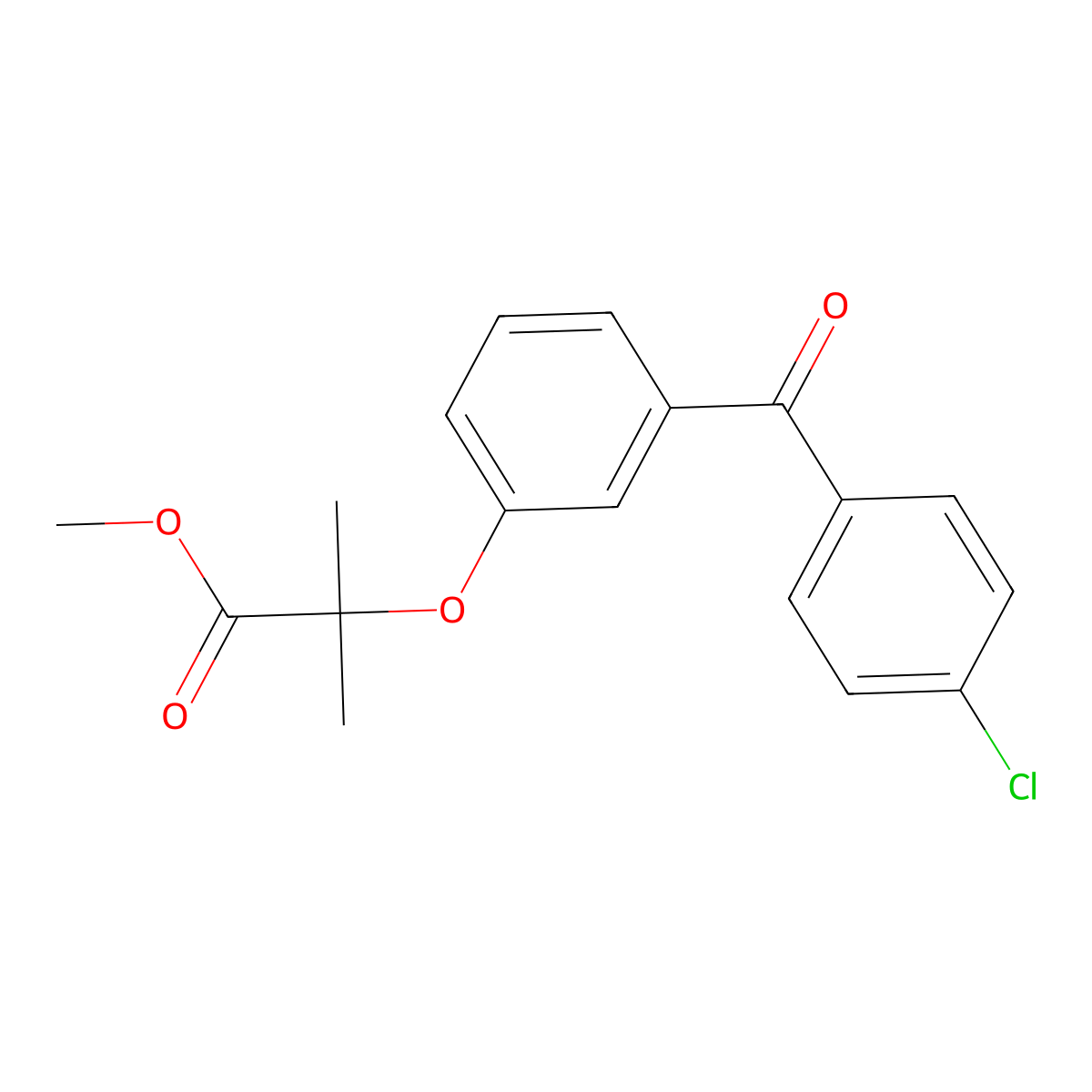 Methyl 2-[3-(4-chlorobenzoyl)phenoxy]-2-methylpropanoate molecular structure, CAS 62809-69-2