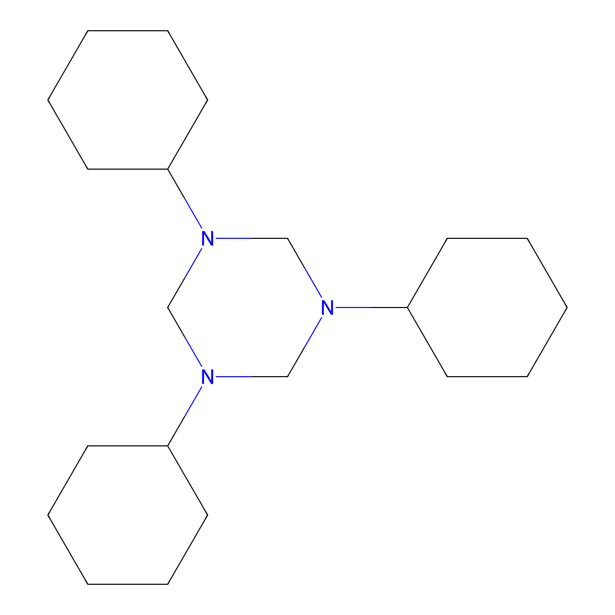 1,3,5-Tricyclohexylhexahydro-1,3,5-triazine molecular structure, CAS 6281-14-7