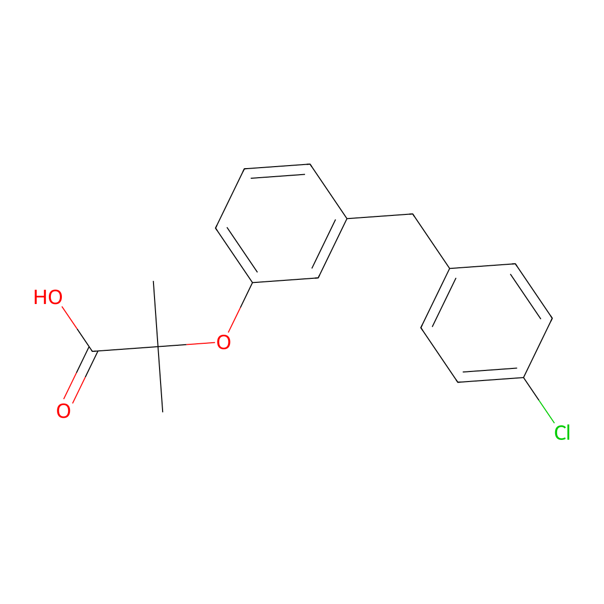 2-{3-[(4-Chlorophenyl)methyl]phenoxy}-2-methylpropanoic acid molecular structure, CAS 62810-32-6