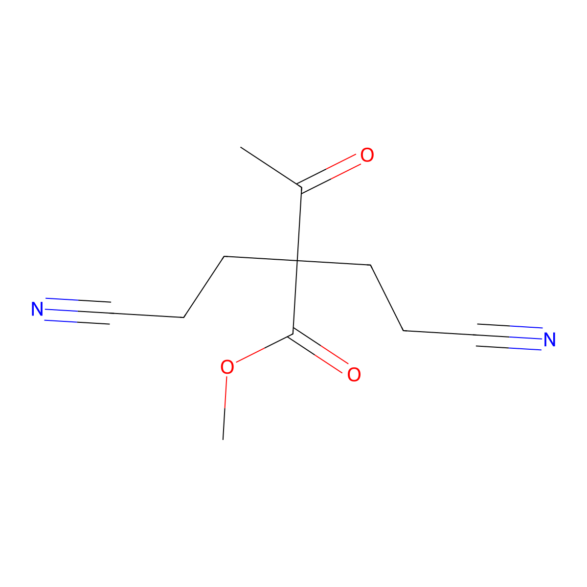Methyl 2,2-bis(2-cyanoethyl)-3-oxobutanoate molecular structure, CAS 6282-04-8