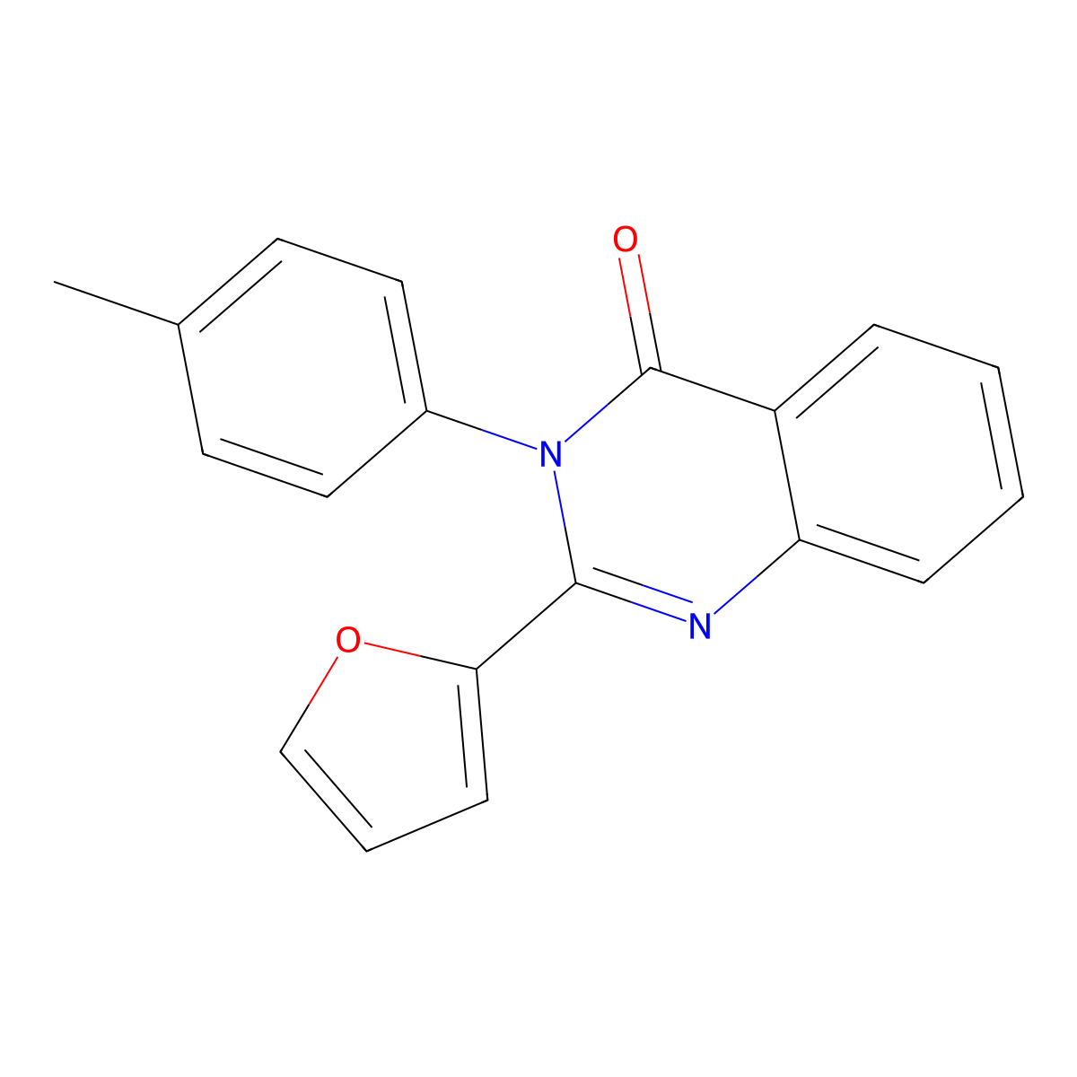 4(3H)-Quinazolinone, 2-(2-furanyl)-3-(4-methylphenyl)- molecular structure, CAS 62820-50-2
