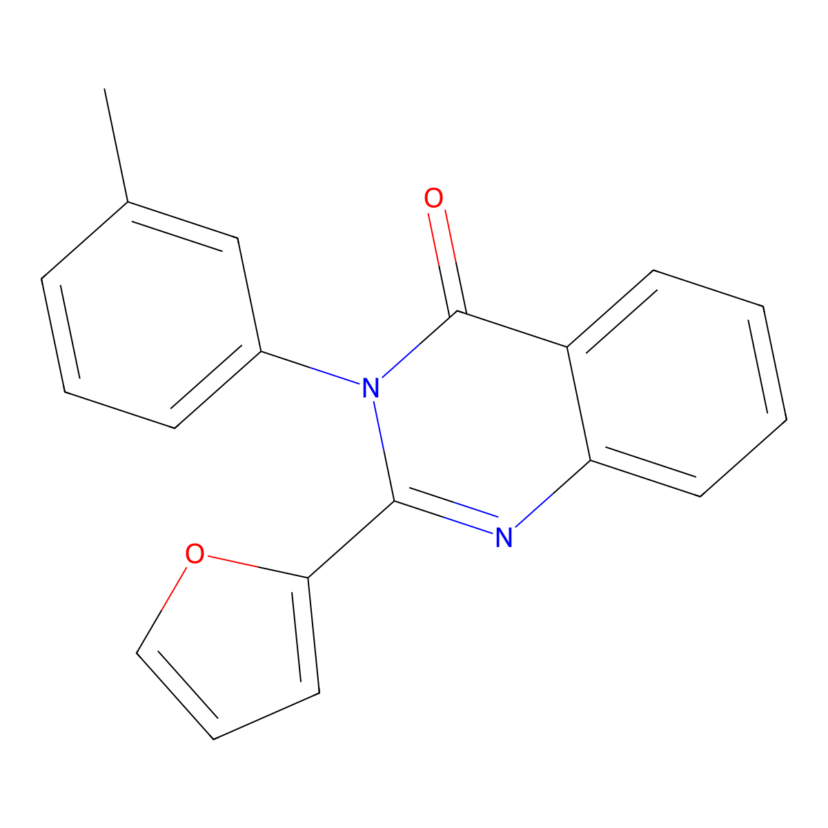 4(3H)-Quinazolinone, 2-(2-furanyl)-3-(3-methylphenyl)- molecular structure, CAS 62820-53-5