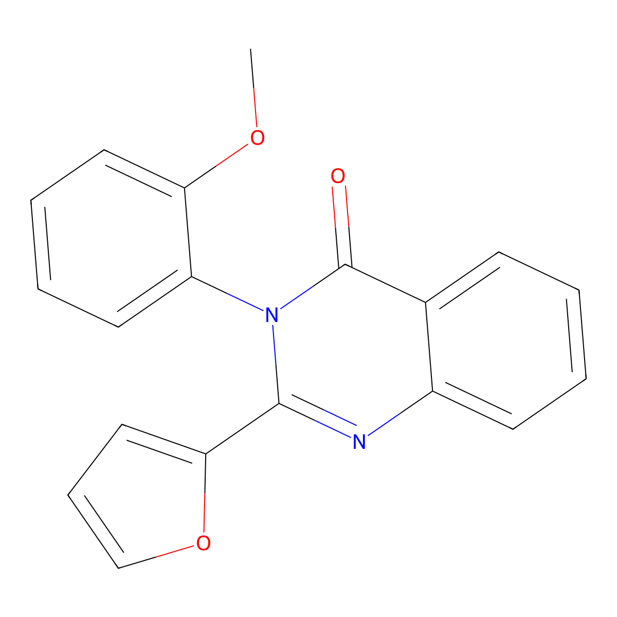 4(3H)-Quinazolinone, 2-(2-furanyl)-3-(2-methoxyphenyl)- molecular structure, CAS 62820-54-6