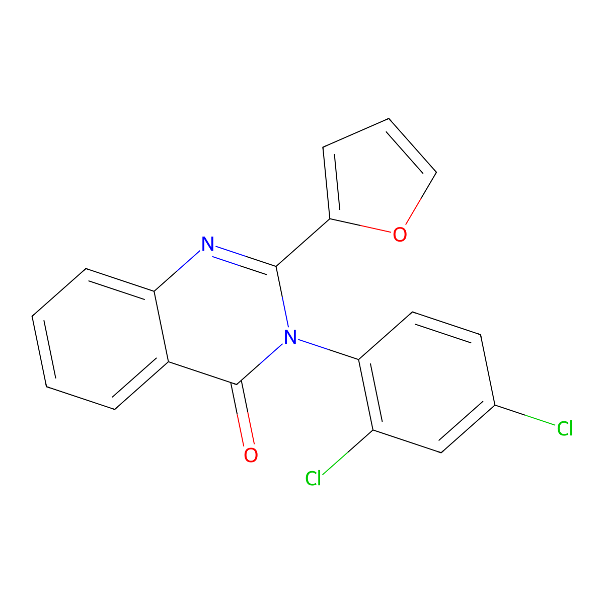 4(3H)-Quinazolinone, 3-(2,4-dichlorophenyl)-2-(2-furanyl)- molecular structure, CAS 62820-56-8