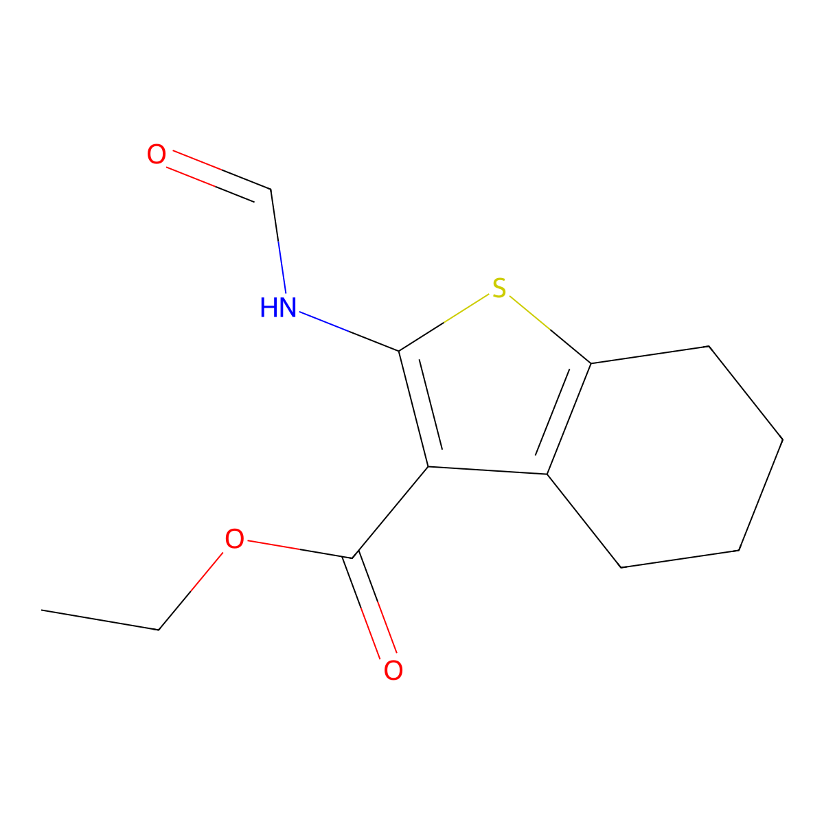 Ethyl 2-formamido-4,5,6,7-tetrahydro-1-benzothiophene-3-carboxylate molecular structure, CAS 62821-69-6