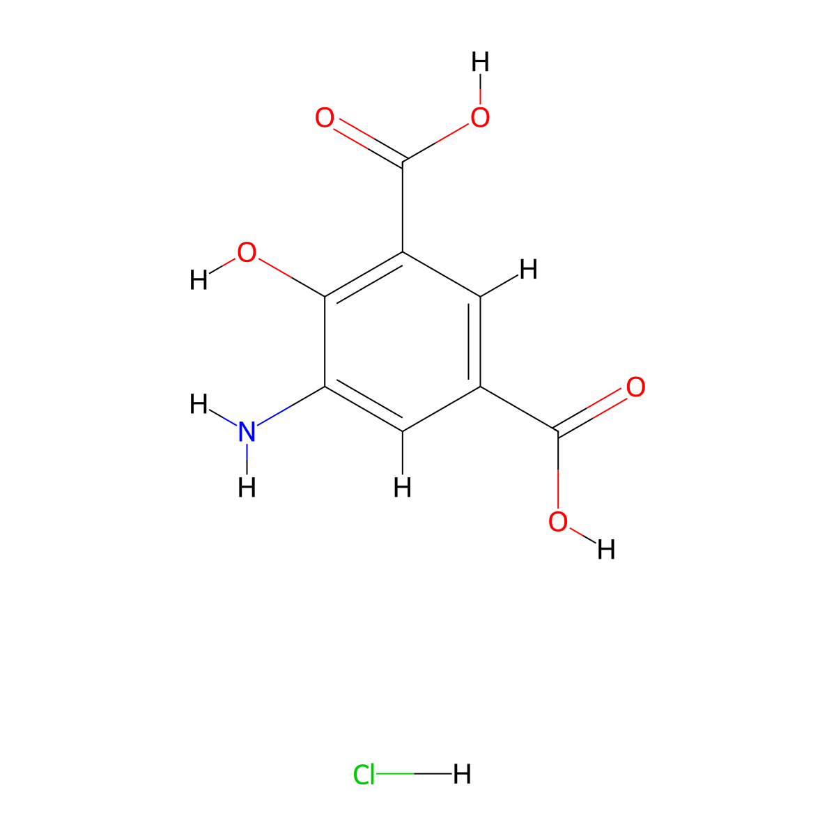 5-Amino-4-hydroxybenzene-1,3-dicarboxylic acid hydrochloride molecular structure, CAS 628262-26-0