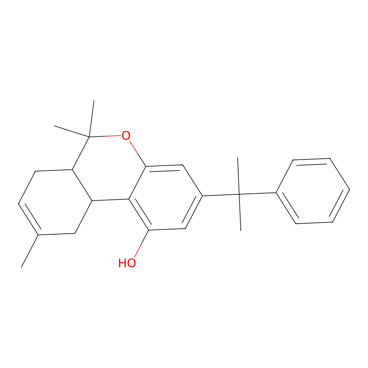 (6aR,10aR)-6a,7,10,10a-Tetrahydro-6,6,9-trimethyl-3-(1-methyl-1-phenylethyl)-6H-dibenzo(b,d)pyran-1-ol molecular structure, CAS 628263-22-9