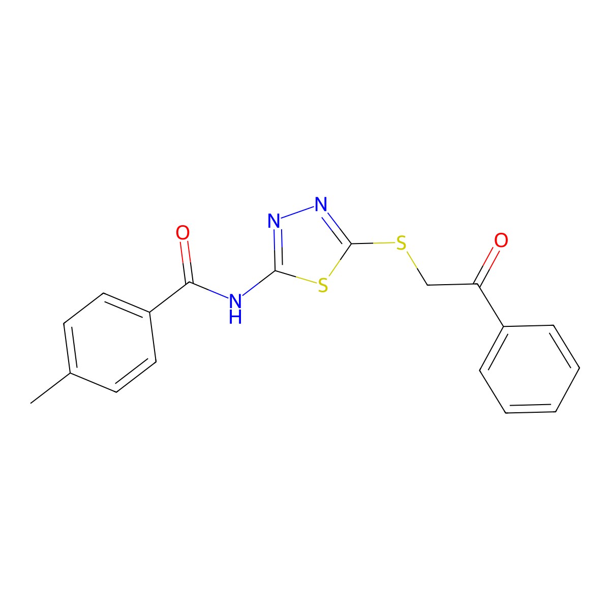 4-methyl-N-{5-[(2-oxo-2-phenylethyl)sulfanyl]-1,3,4-thiadiazol-2-yl}benzamide molecular structure, CAS 628272-22-0
