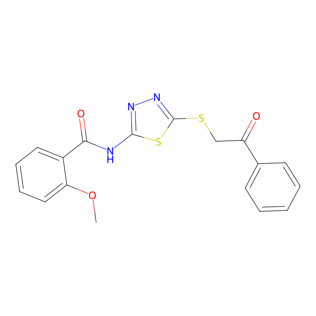 2-methoxy-N-{5-[(2-oxo-2-phenylethyl)sulfanyl]-1,3,4-thiadiazol-2-yl}benzamide molecular structure, CAS 628272-27-5