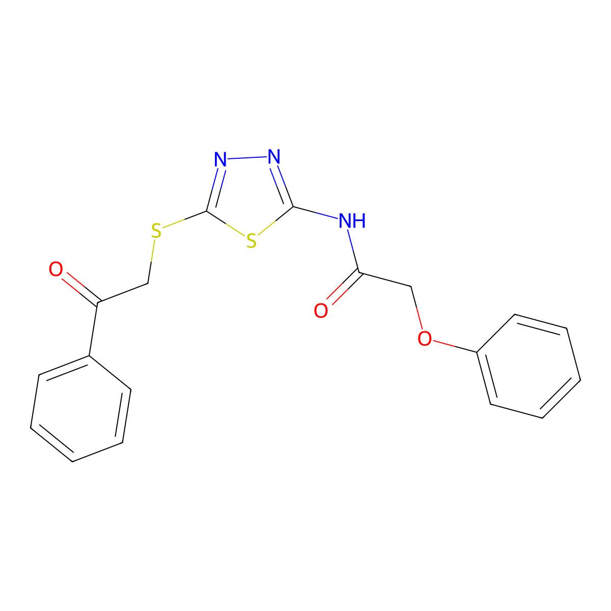 N-{5-[(2-oxo-2-phenylethyl)sulfanyl]-1,3,4-thiadiazol-2-yl}-2-phenoxyacetamide molecular structure, CAS 628272-32-2