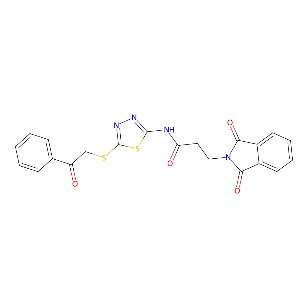 3-(1,3-dioxo-1,3-dihydro-2H-isoindol-2-yl)-N-{5-[(2-oxo-2-phenylethyl)sulfanyl]-1,3,4-thiadiazol-2-yl}propanamide molecular structure, CAS 628272-92-4