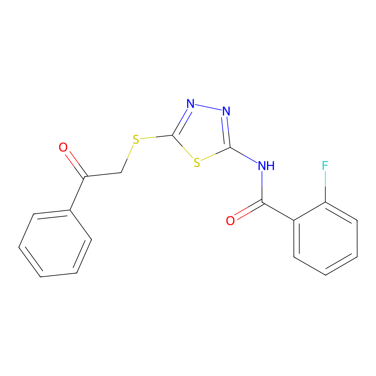 2-fluoro-N-{5-[(2-oxo-2-phenylethyl)sulfanyl]-1,3,4-thiadiazol-2-yl}benzamide molecular structure, CAS 628273-01-8