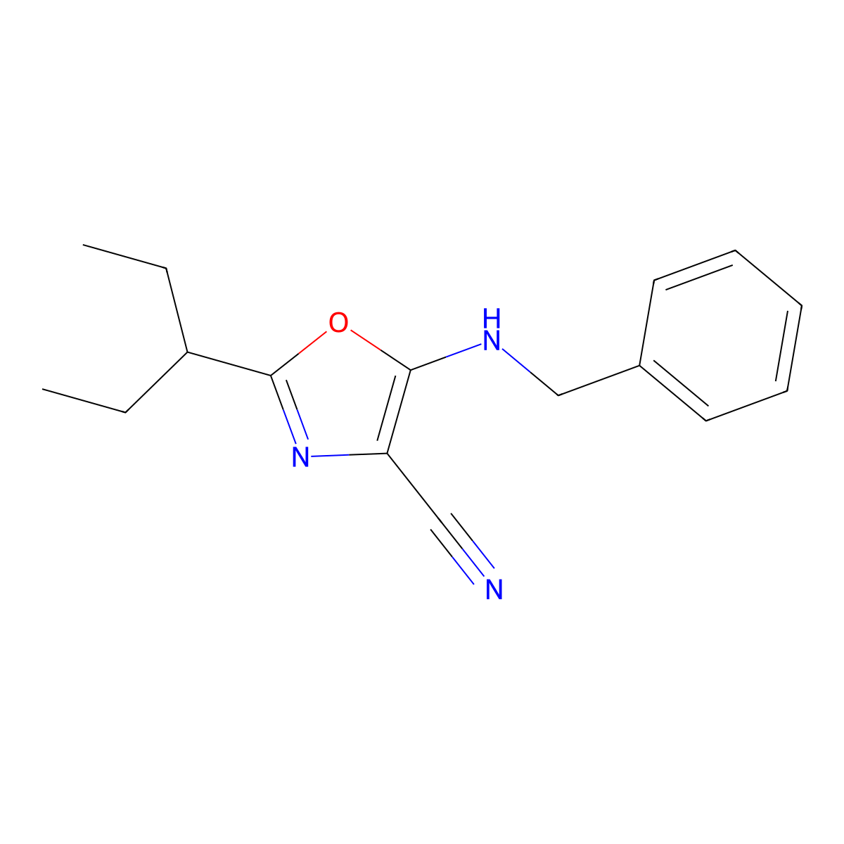 5-(Benzylamino)-2-pentan-3-yl-1,3-oxazole-4-carbonitrile molecular structure, CAS 628273-69-8
