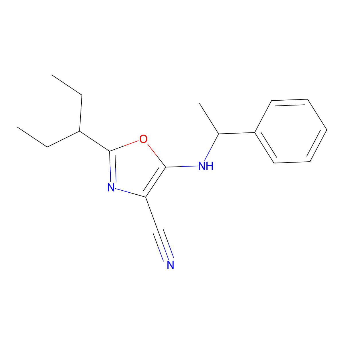 2-Pentan-3-yl-5-(1-phenylethylamino)-1,3-oxazole-4-carbonitrile molecular structure, CAS 628273-90-5
