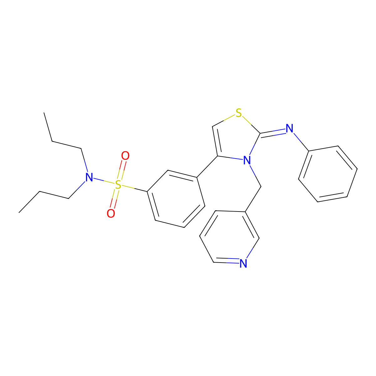 3-[(2Z)-2-(phenylimino)-3-(pyridin-3-ylmethyl)-2,3-dihydro-1,3-thiazol-4-yl]-N,N-dipropylbenzenesulfonamide molecular structure, CAS 628274-88-4