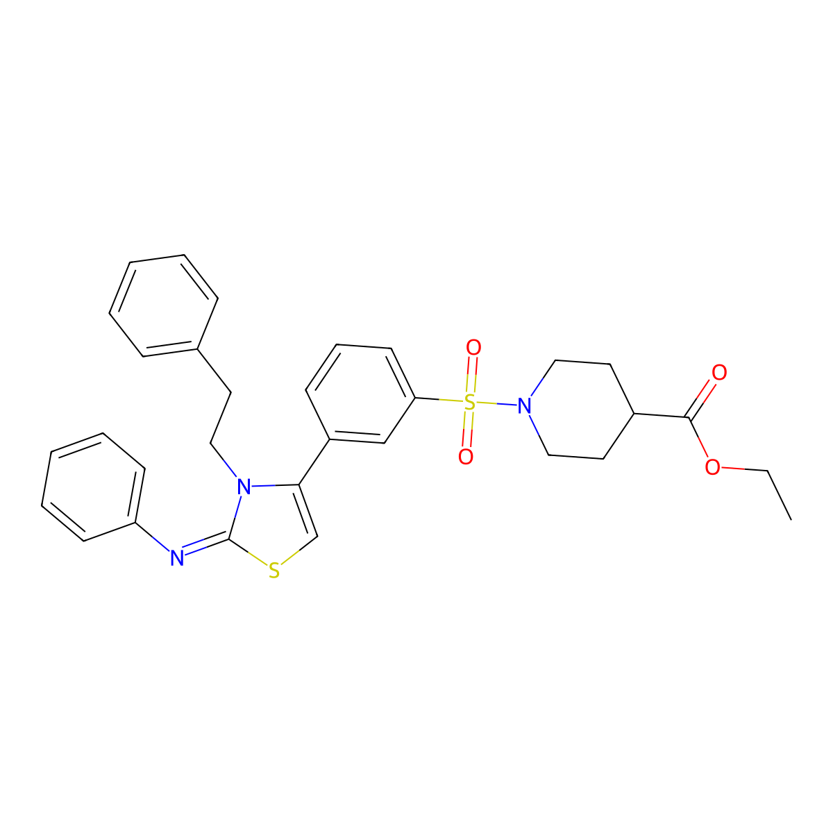 ethyl 1-({3-[(2Z)-3-(2-phenylethyl)-2-(phenylimino)-2,3-dihydro-1,3-thiazol-4-yl]phenyl}sulfonyl)piperidine-4-carboxylate molecular structure, CAS 628275-29-6