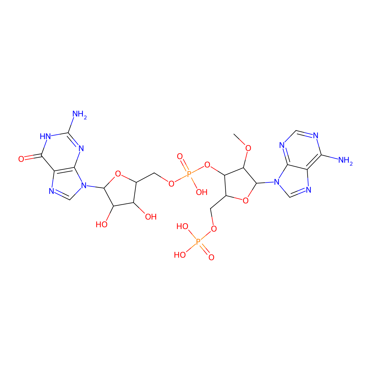 2'-O-Methyl-5'-O-phosphonoadenylyl-(3'-->5')-guanosine molecular structure, CAS 62828-60-8