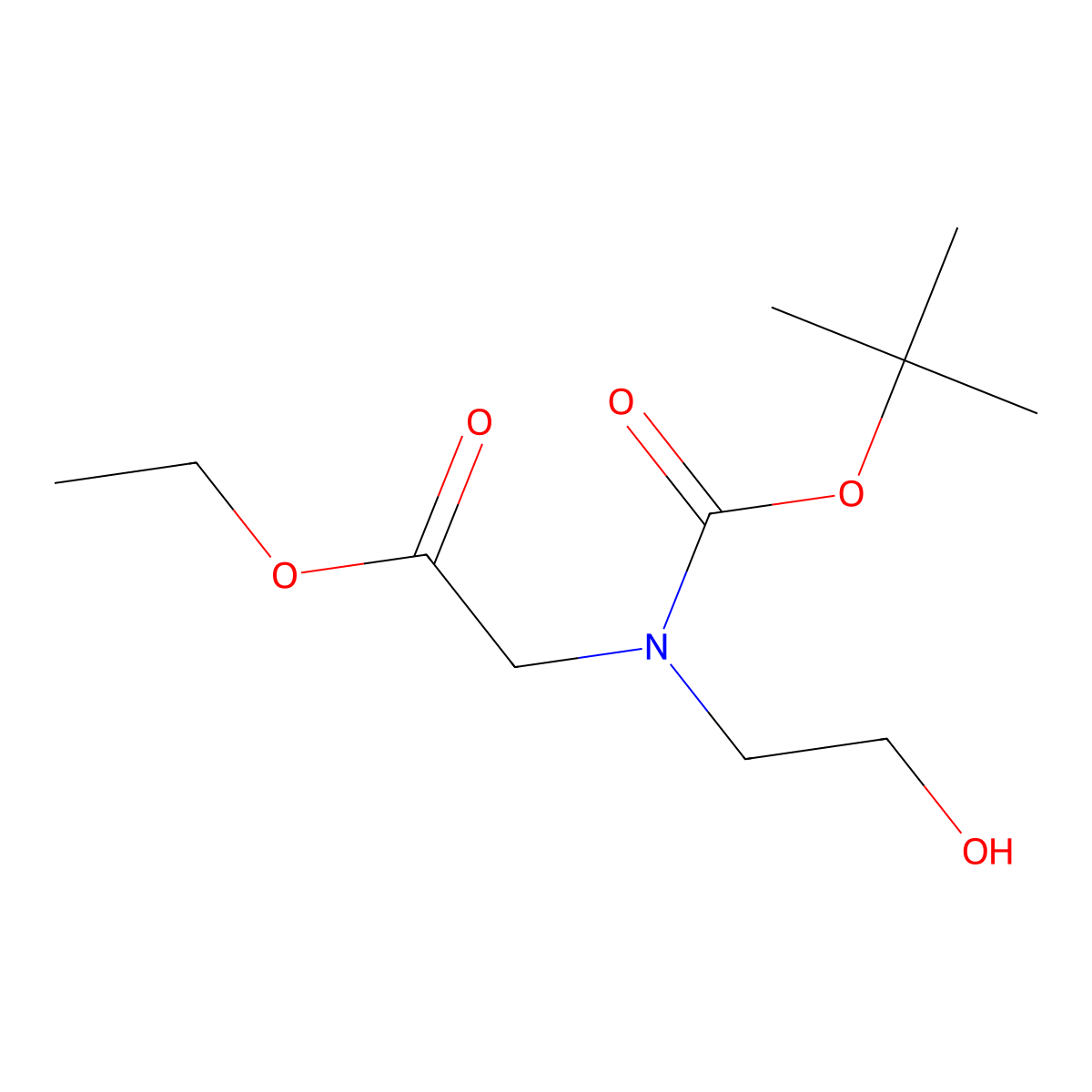 Ethyl 2-{[(tert-butoxy)carbonyl](2-hydroxyethyl)amino}acetate molecular structure, CAS 628308-67-8