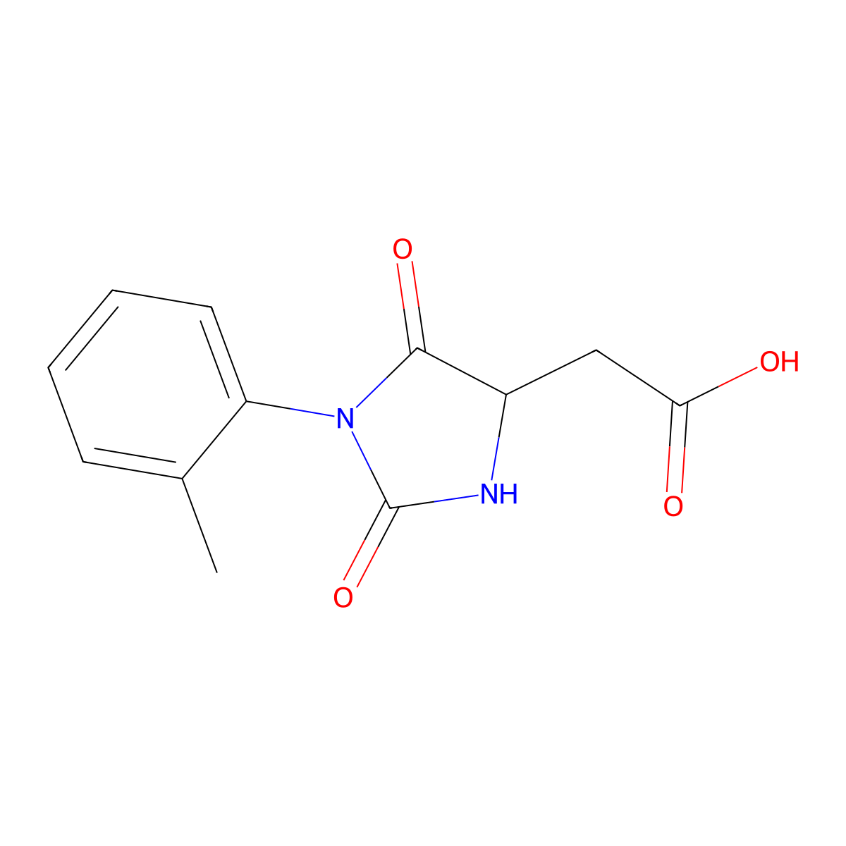 1-(2-Methylphenyl)-2,5-dioxo-4-imidazolidineacetic acid molecular structure, CAS 62848-48-0