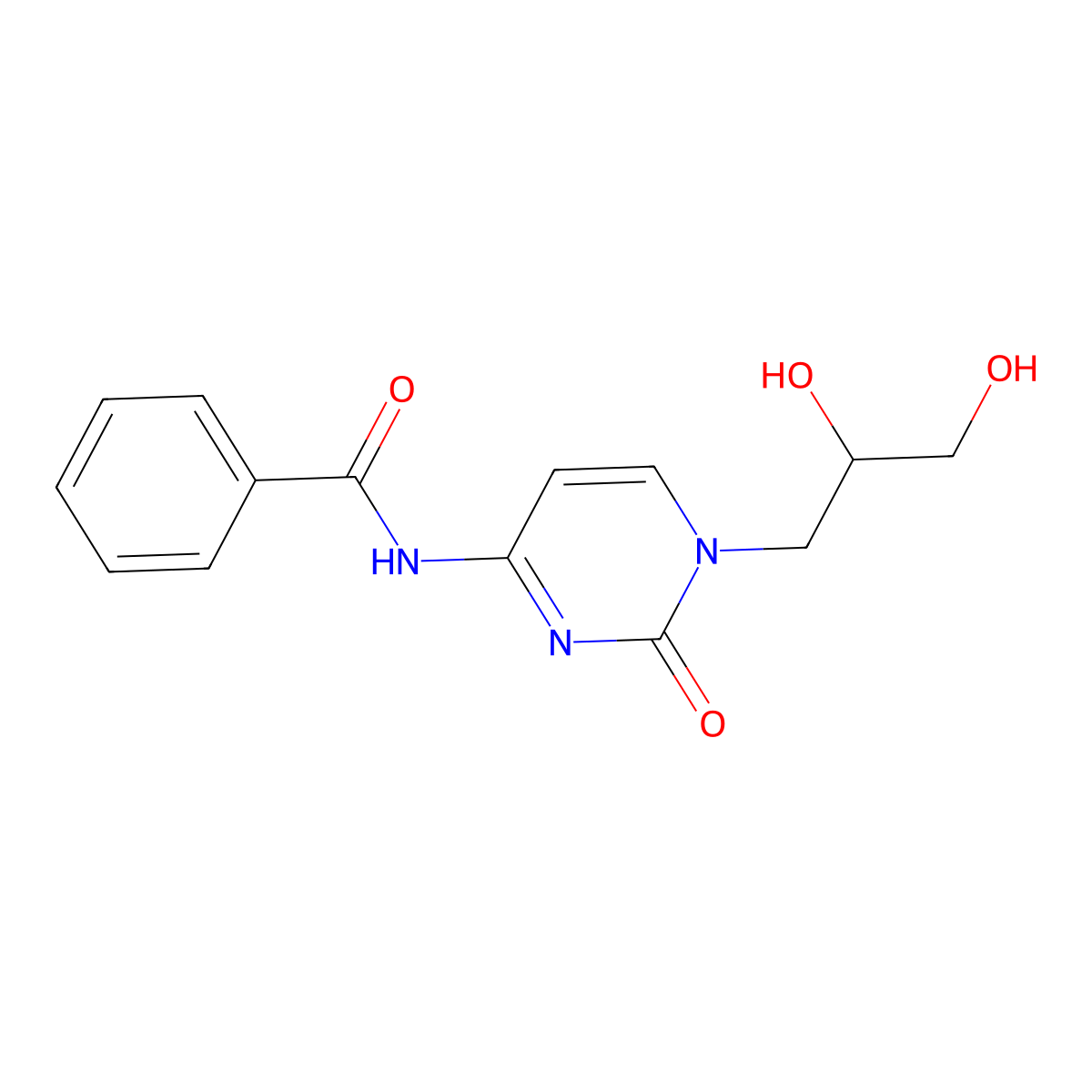 (S)-N-(1-(2,3-Dihydroxypropyl)-2-oxo-1,2-dihydropyrimidin-4-yl)benzamide molecular structure, CAS 62853-19-4