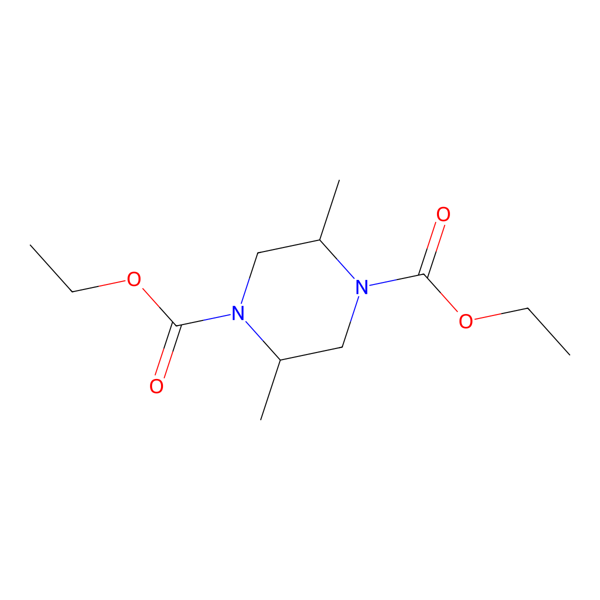 1,4-Piperazinedicarboxylic acid, 2,5-dimethyl-, diethyl ester molecular structure, CAS 6286-18-6