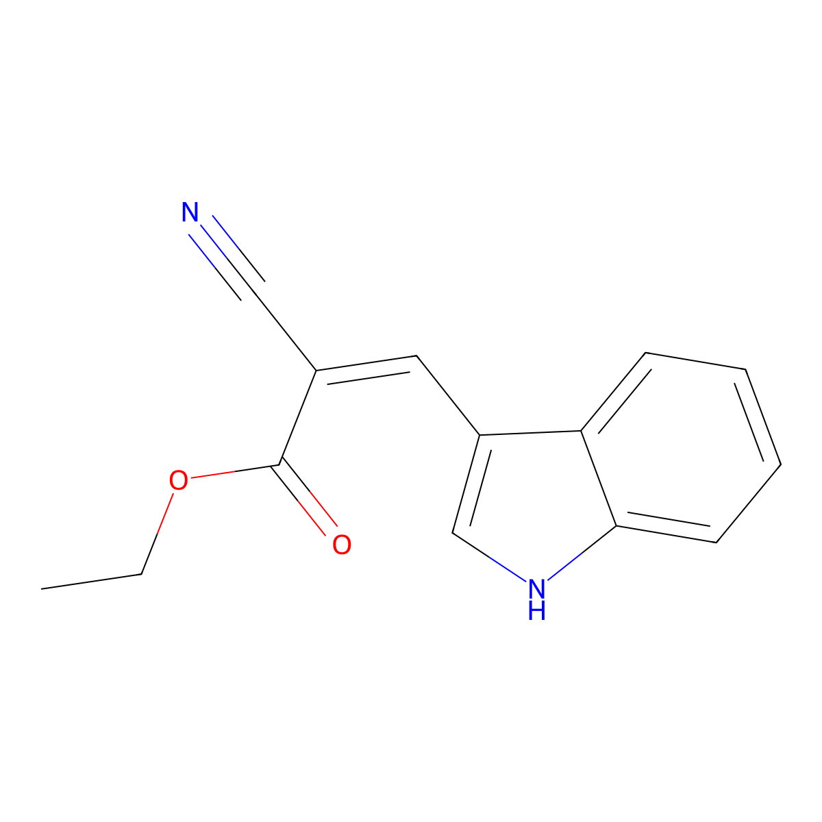 Ethyl 2-cyano-3-(1H-indol-3-yl)acrylate molecular structure, CAS 6286-56-2