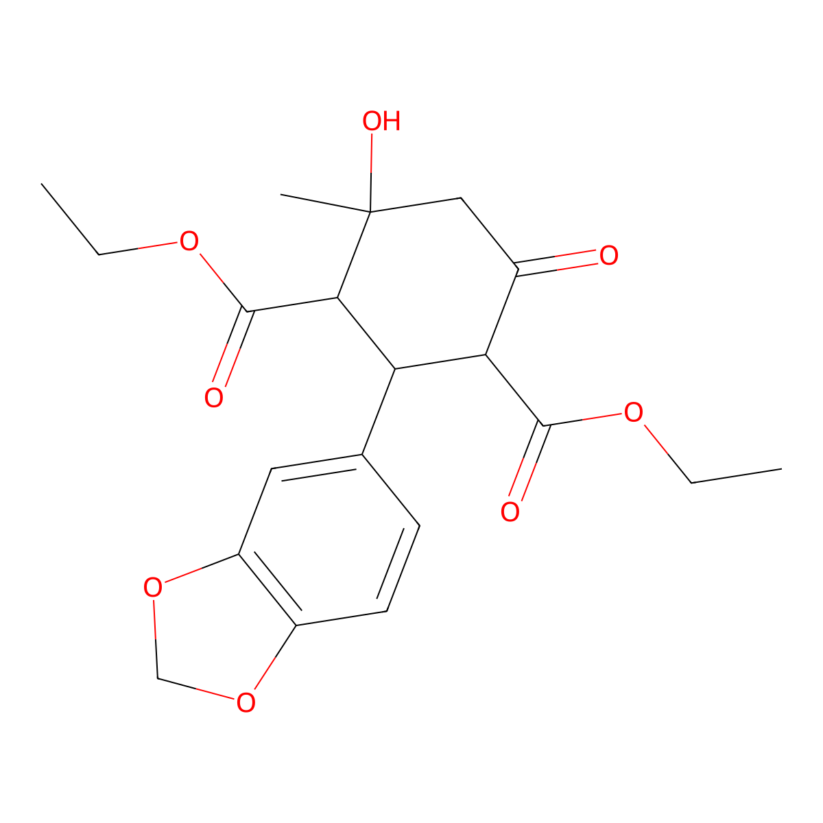 Diethyl 2-(1,3-benzodioxol-5-yl)-4-hydroxy-4-methyl-6-oxocyclohexane-1,3-dicarboxylate molecular structure, CAS 6286-69-7