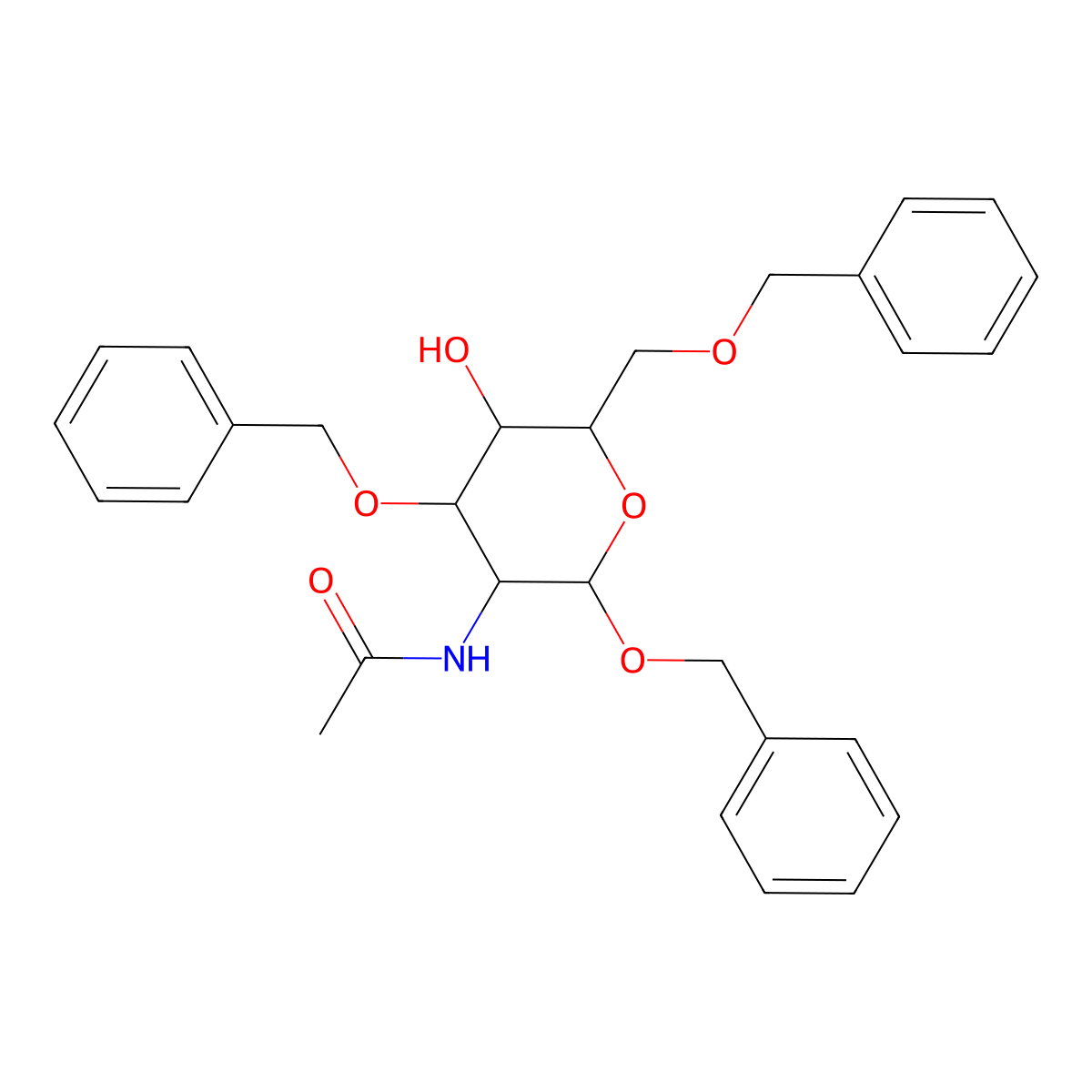 Benzyl 2-acetamido-2-deoxy-3,6-di-O-benzyl-beta-D-glucopyranoside molecular structure, CAS 62867-63-4