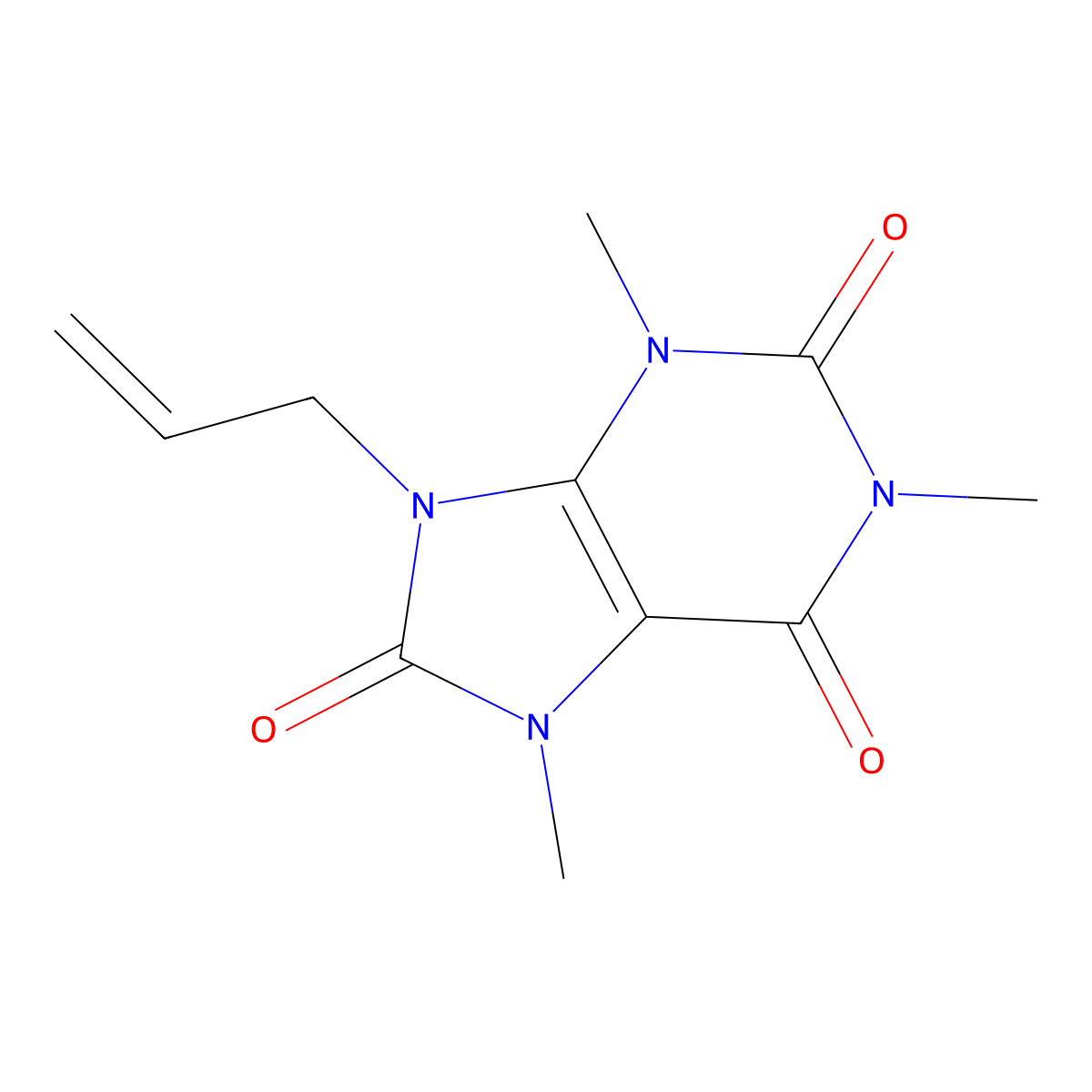 9-Allyl-1,3,7-trimethyluric acid molecular structure, CAS 6287-61-2