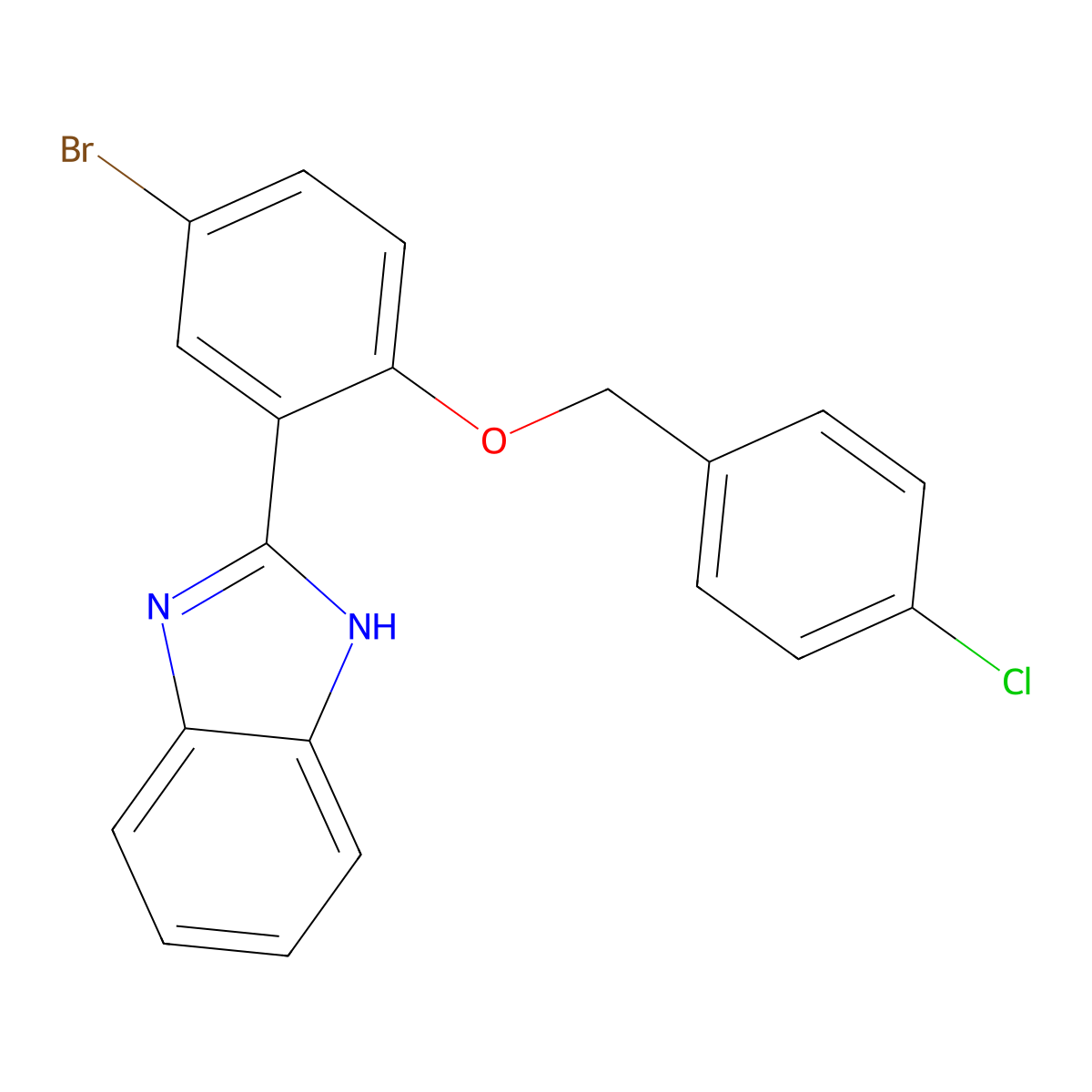 1H-Benzimidazole, 2-[5-bromo-2-[(4-chlorophenyl)methoxy]phenyl]- molecular structure, CAS 62871-42-5