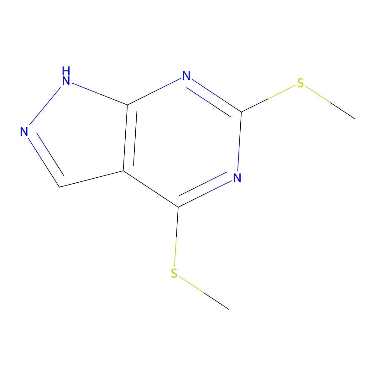 4,6-Bis(methylthio)-1H-pyrazolo[3,4-d]pyrimidine molecular structure, CAS 6288-89-7