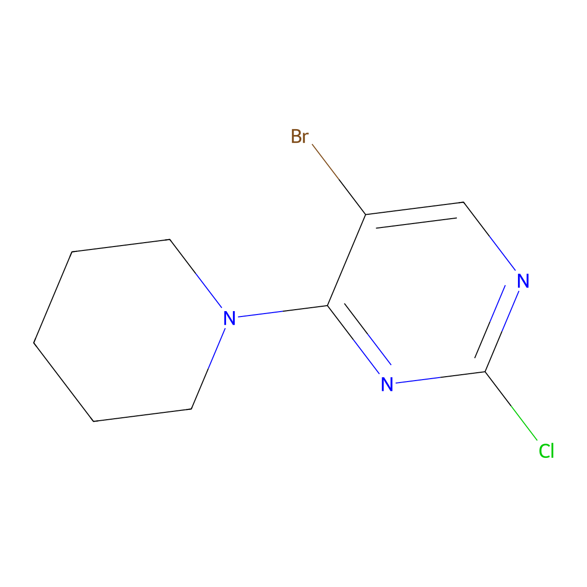 5-Bromo-2-chloro-4-(piperidin-1-yl)pyrimidine molecular structure, CAS 62880-67-5