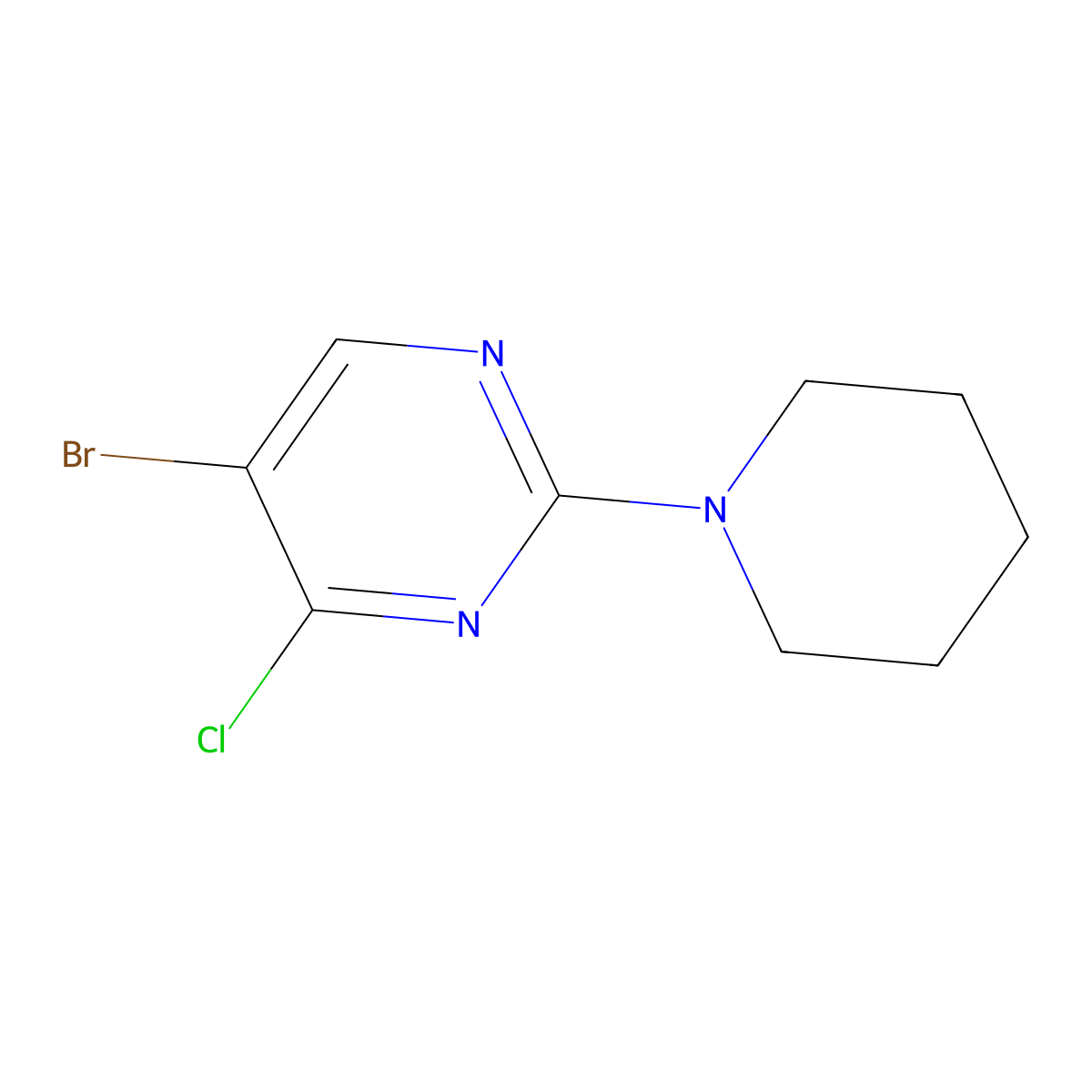 5-Bromo-4-chloro-2-(piperidin-1-yl)pyrimidine molecular structure, CAS 62880-68-6
