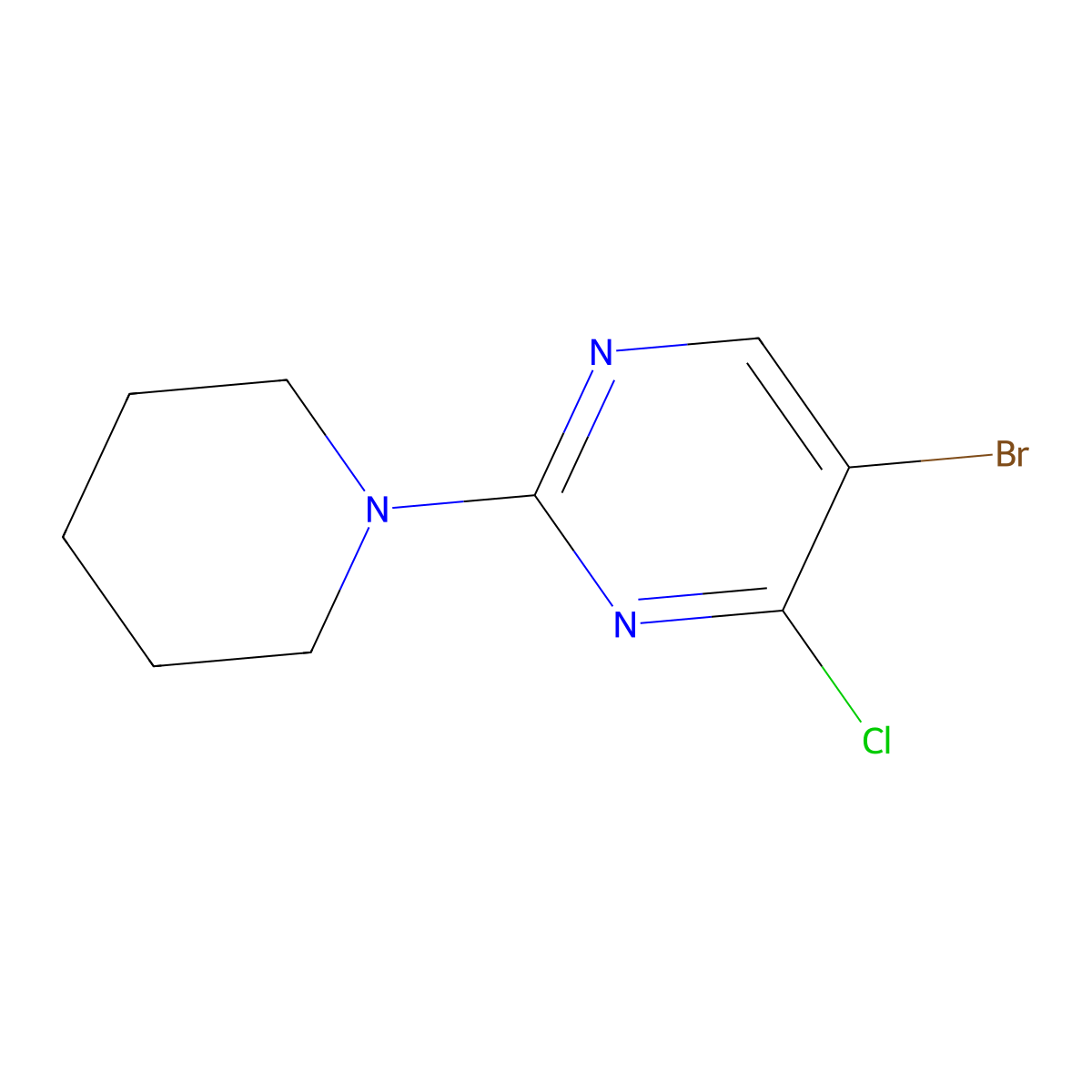 5-Bromo-4-chloro-2-(piperidin-1-yl)pyrimidine molecular structure, CAS 62880-68-6