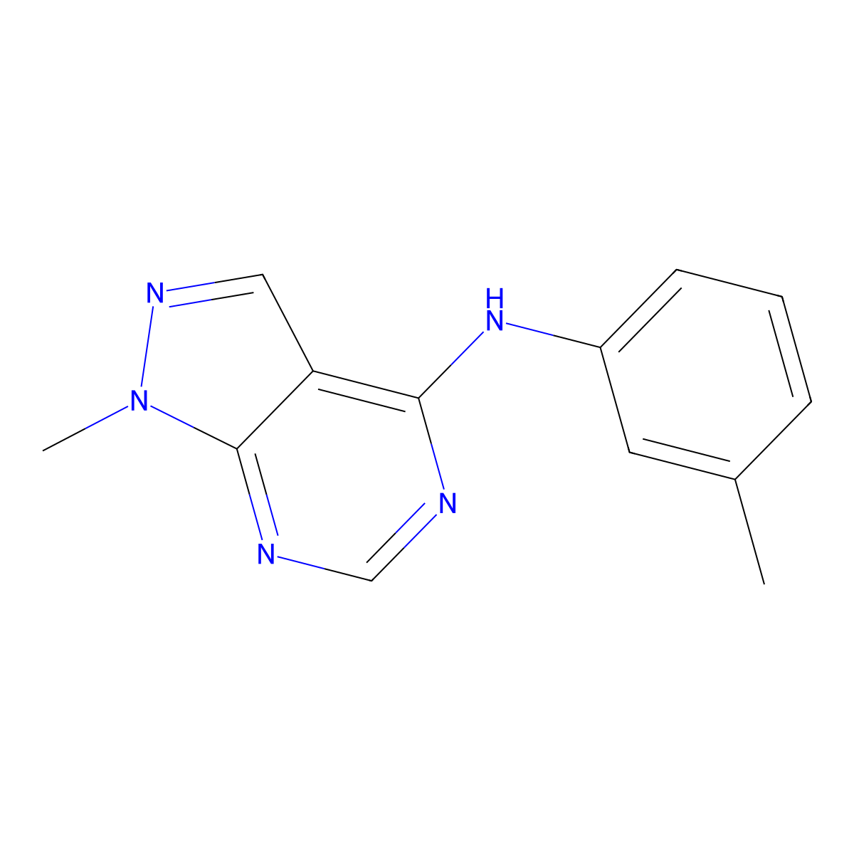 1-Methyl-n-(3-methylphenyl)-1h-pyrazolo[3,4-d]pyrimidin-4-amine molecular structure, CAS 6289-08-3