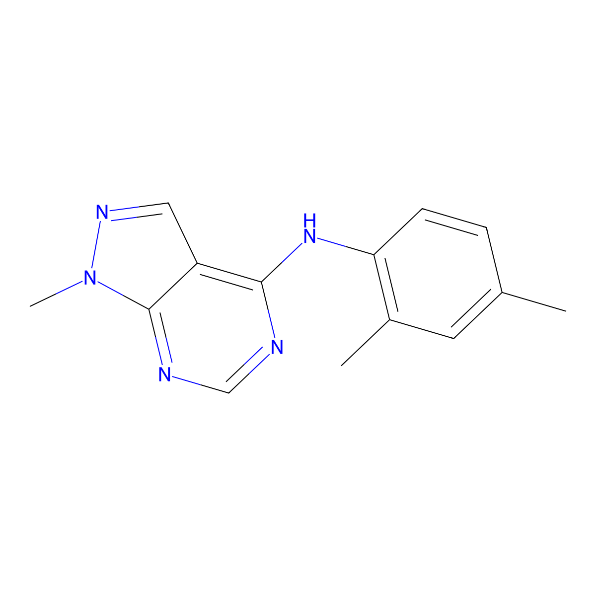 N-(2,4-dimethylphenyl)-1-methyl-1H-pyrazolo[3,4-d]pyrimidin-4-amine molecular structure, CAS 6289-10-7