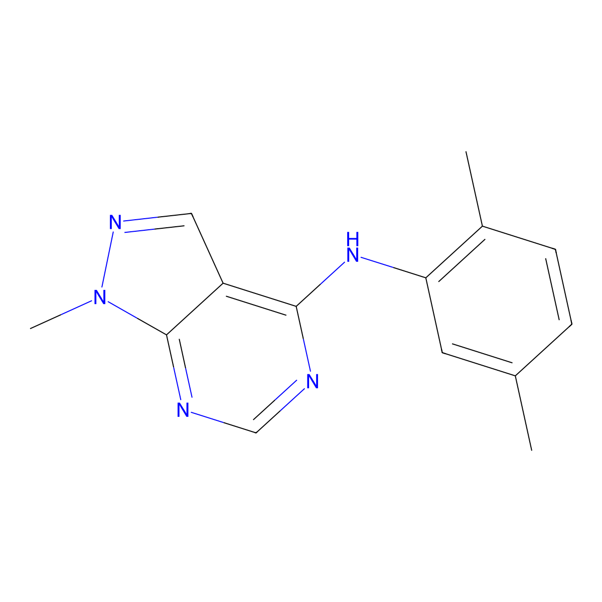 N-(2,5-dimethylphenyl)-1-methyl-1H-pyrazolo[3,4-d]pyrimidin-4-amine molecular structure, CAS 6289-11-8