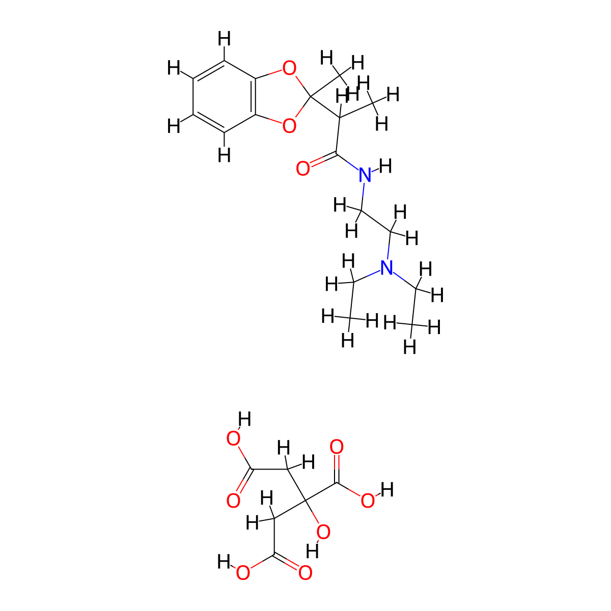 1,3-Benzodioxole-2-acetamide, N-(2-diethylaminoethyl)-alpha,2-dimethyl-, citrate molecular structure, CAS 62898-47-9