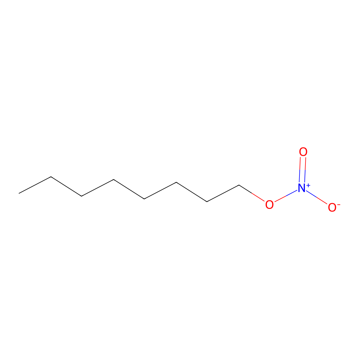 Octyl nitrate molecular structure, CAS 629-39-0
