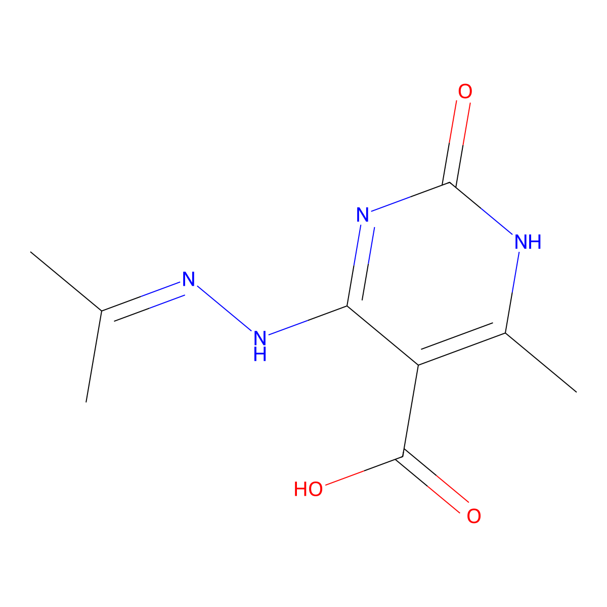 2-Hydroxy-4-methyl-6-(2-(propan-2-ylidene)hydrazinyl)pyrimidine-5-carboxylic acid molecular structure, CAS 62900-20-3