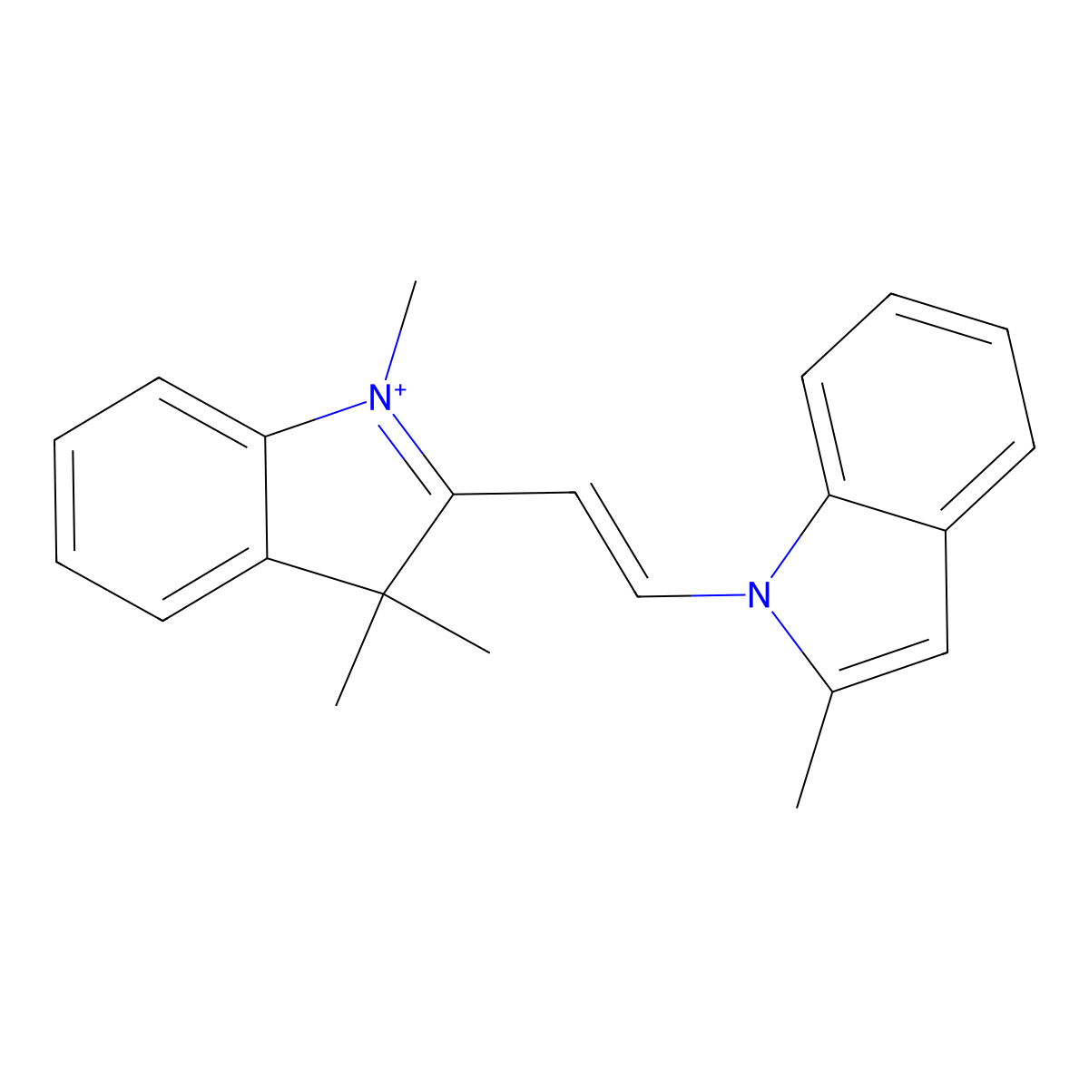 1,3,3-Trimethyl-2-[2-(2-methylindol-1-yl)ethenyl]indol-1-ium molecular structure, CAS 6291-25-4