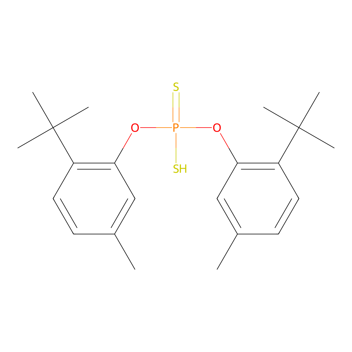 o,o-Bis(2-tert-butyl-5-methylphenyl) hydrogen phosphorodithioate molecular structure, CAS 6291-43-6