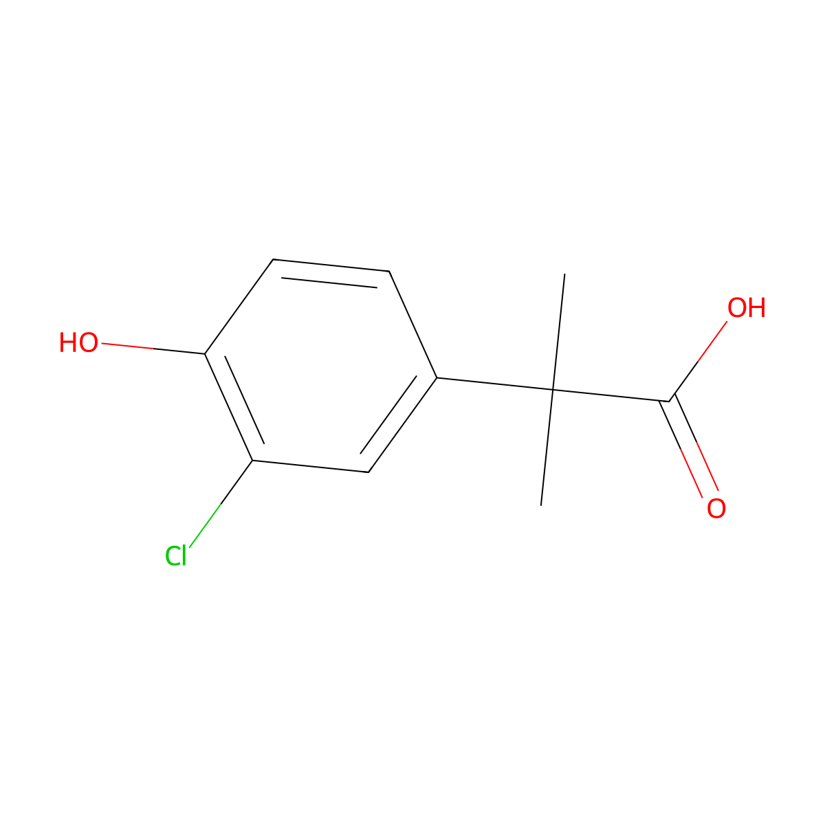 2-(3-Chloro-4-hydroxyphenyl)-2-methylpropanoic acid molecular structure, CAS 62927-50-8