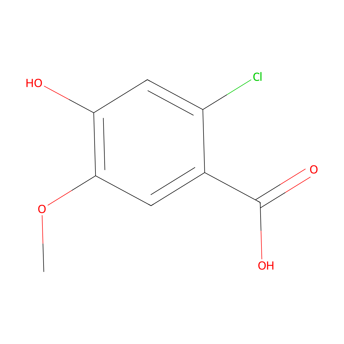 Benzoic acid, 2-chloro-4-hydroxy-5-methoxy- molecular structure, CAS 62936-24-7