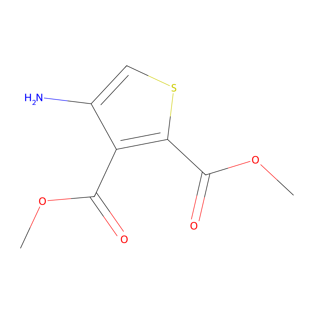 Dimethyl 4-aminothiophene-2,3-dicarboxylate molecular structure, CAS 62947-31-3